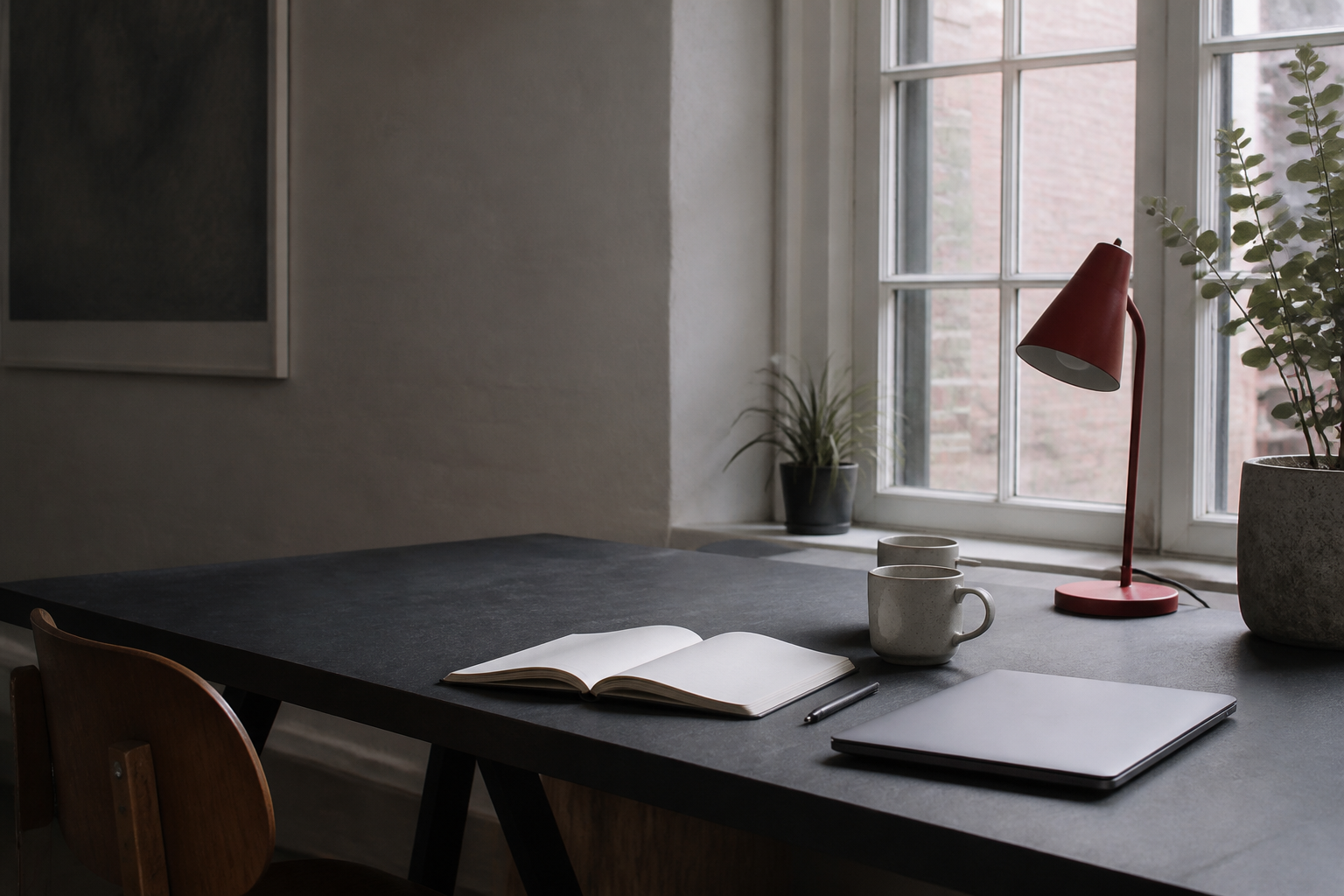 A desk in a quiet studio